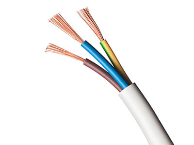 Electrical power cable on white background.